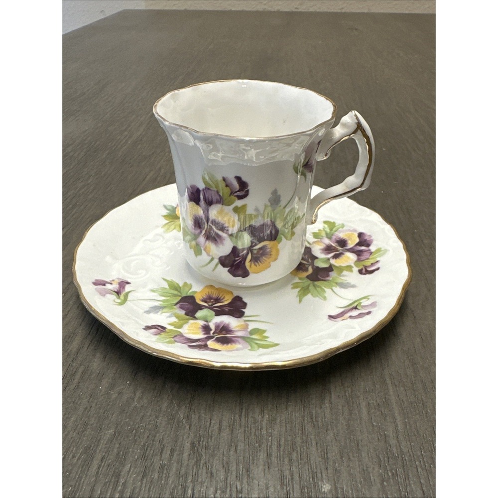 BEAUTIFULHammersley Fine Bone China Tea Cup & Saucer Yellow & Purple Flowers H39